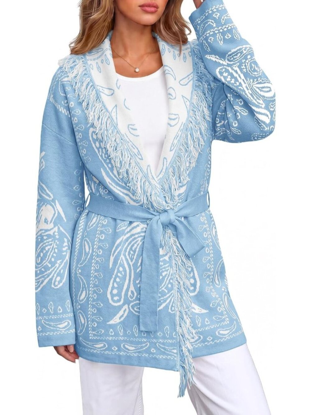 Cozy Fall Tassel Shawl Cardigan | Paisley Wrap Sweater for Women